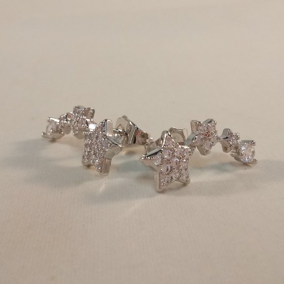 Silver Star Climber White Diamond Zircon Stud Earrings New White Gold Filled - Picture 4 of 6